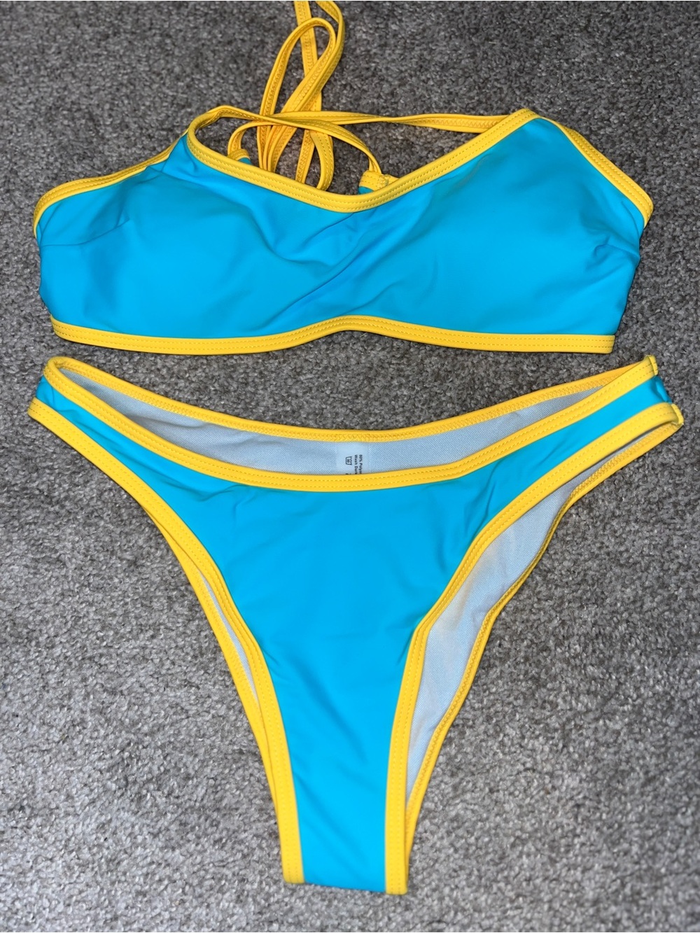 SHEIN Blue Bikini Set with Yellow Trim, Med